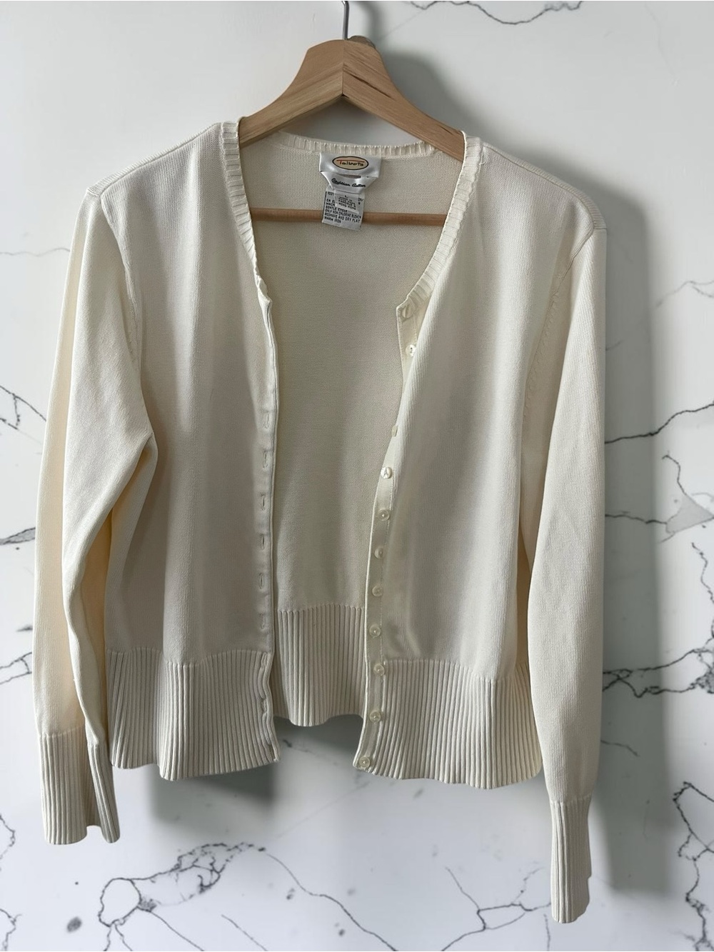 Vintage 90s Talbots 100% Egyptian Cotton Knit Button Cardigan Cream Large